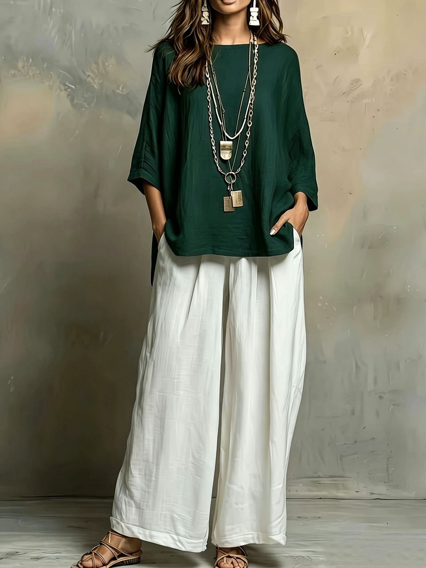 Bohemian Three-Quarter Sleeve Relaxed Top