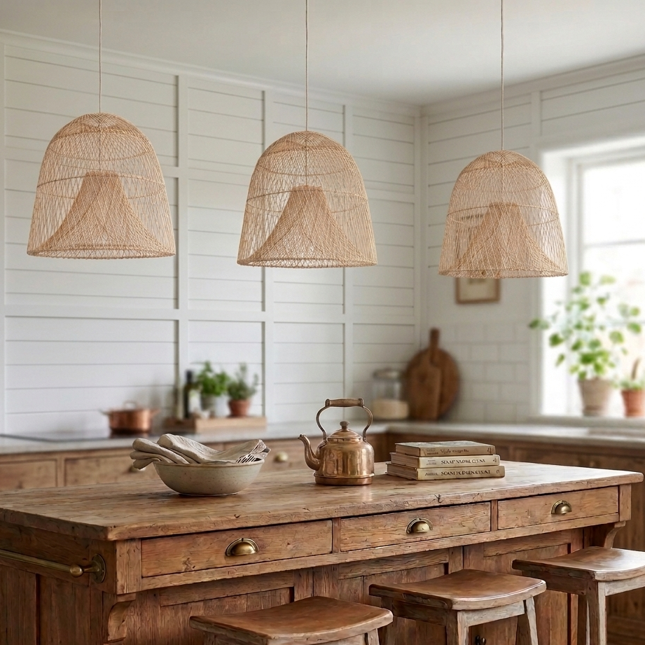 Handwoven Rattan Bell Pendant Light – Wabi-Sabi Style