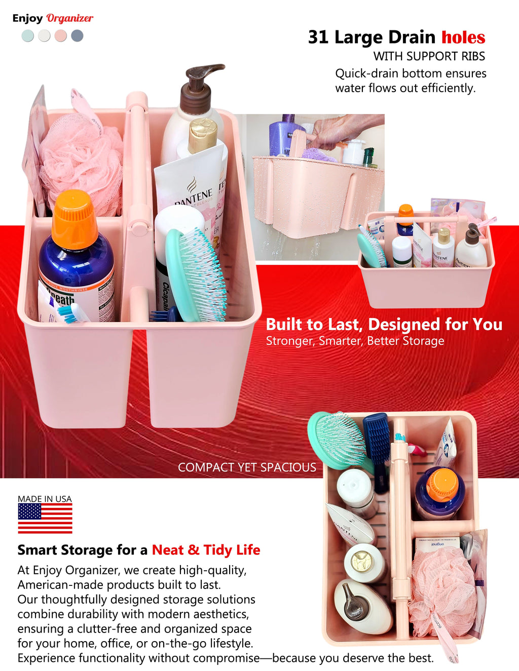 3-Compartment Shower Caddy with Handle – Ivory