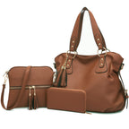 3-Piece Tote Handbag & Wallet Set – Red/Brown