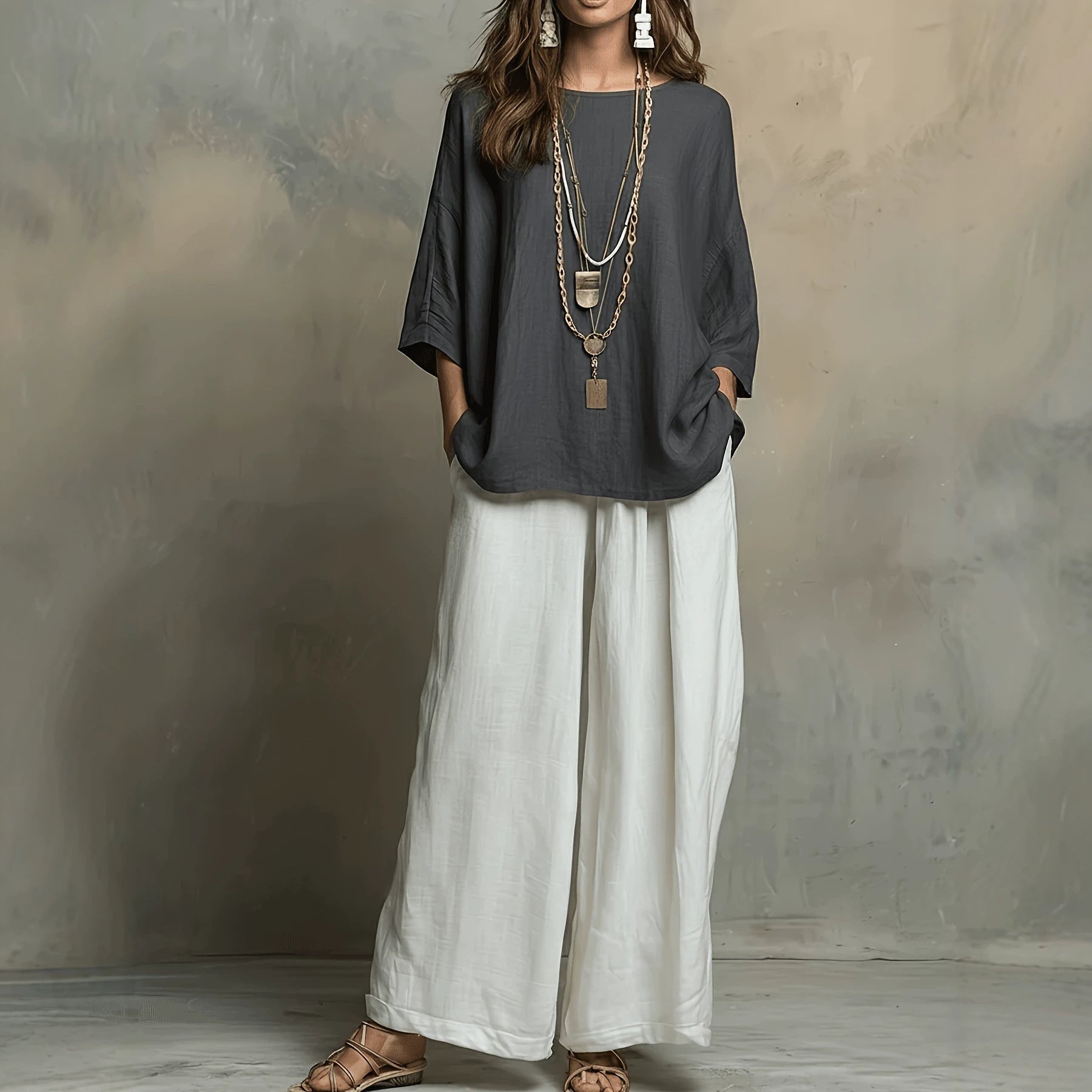 Bohemian Three-Quarter Sleeve Relaxed Top