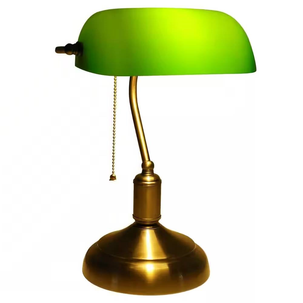 Banker’s Desk Lamp with Green Glass Shade – Antique Brass