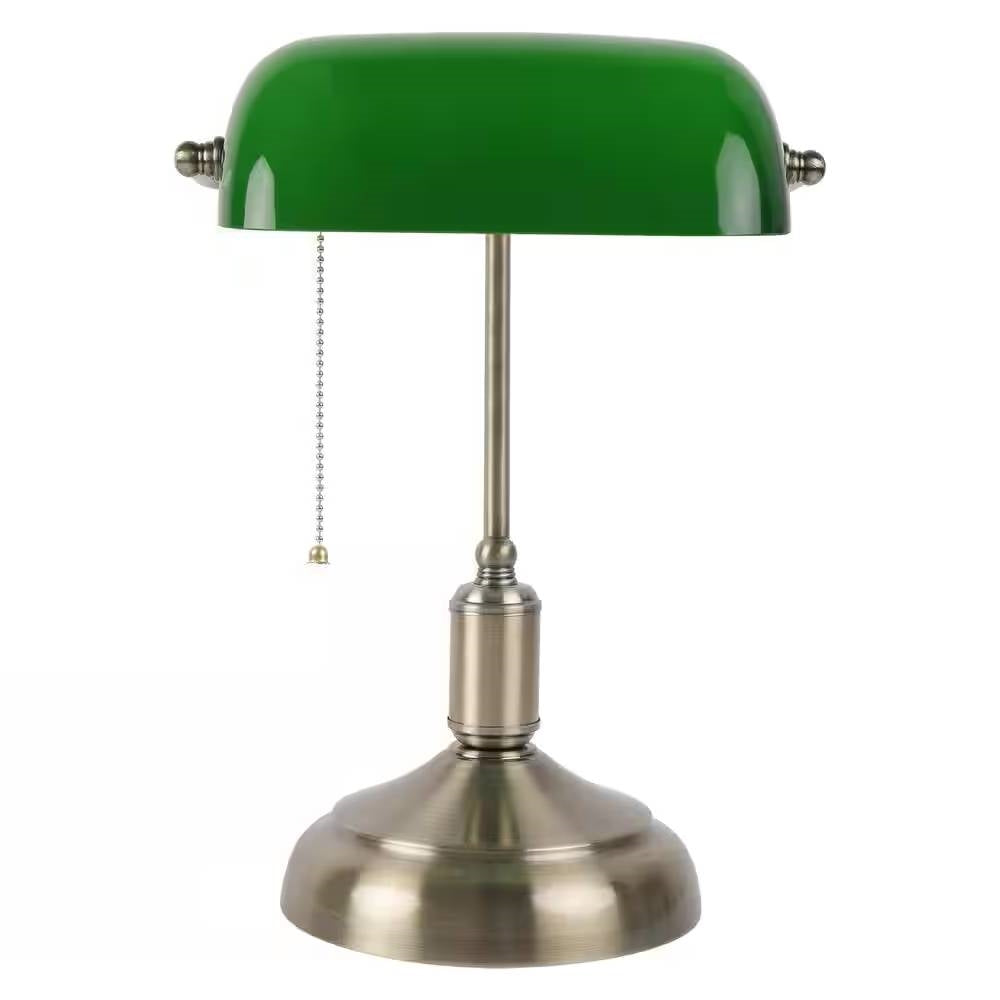 Banker’s Desk Lamp with Green Glass Shade – Antique Brass