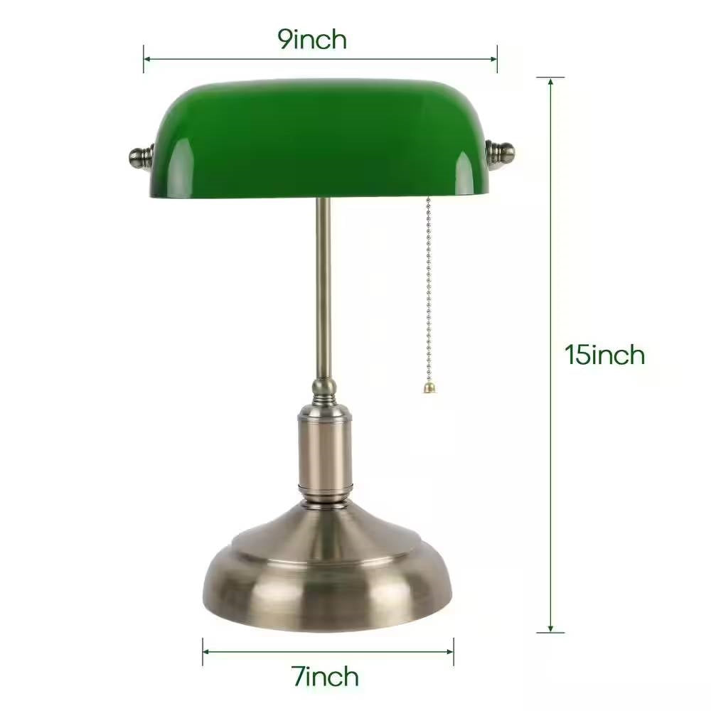 Banker’s Desk Lamp with Green Glass Shade – Antique Brass