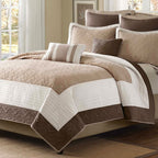 7-Piece Quilted Bedspread Set – Brown, Ivory, Tan & Cream