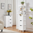 Bathroom Cabinet Tower with 3 Drawers & 2 Open Shelves – White