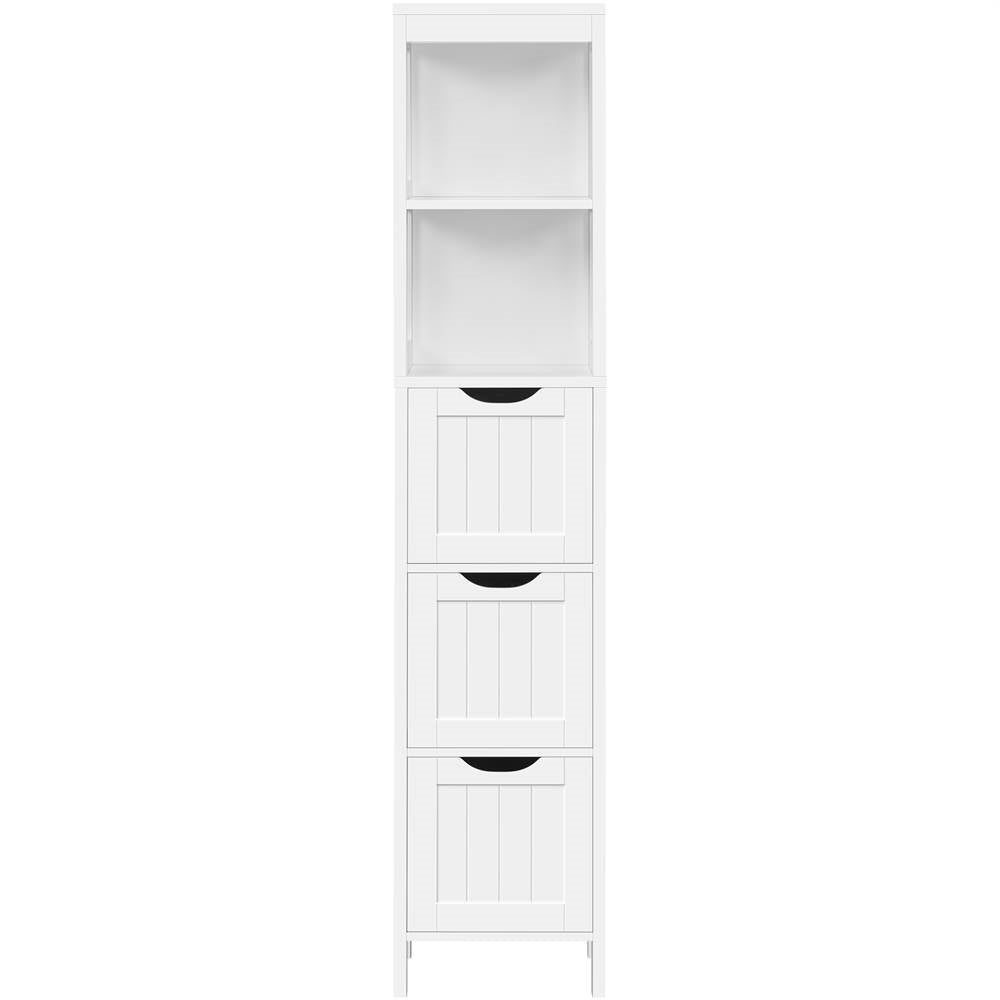 Bathroom Cabinet Tower with 3 Drawers & 2 Open Shelves – White