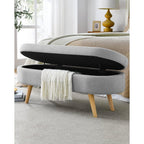 Mid-Century Modern Storage Bench – Gray Linen
