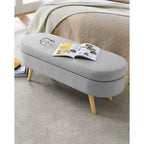 Mid-Century Modern Storage Bench – Gray Linen