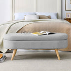 Mid-Century Modern Storage Bench – Gray Linen