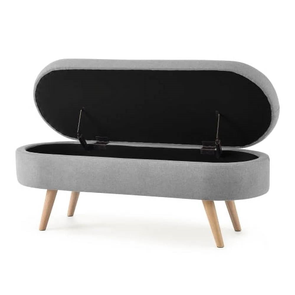 Mid-Century Modern Storage Bench – Gray Linen