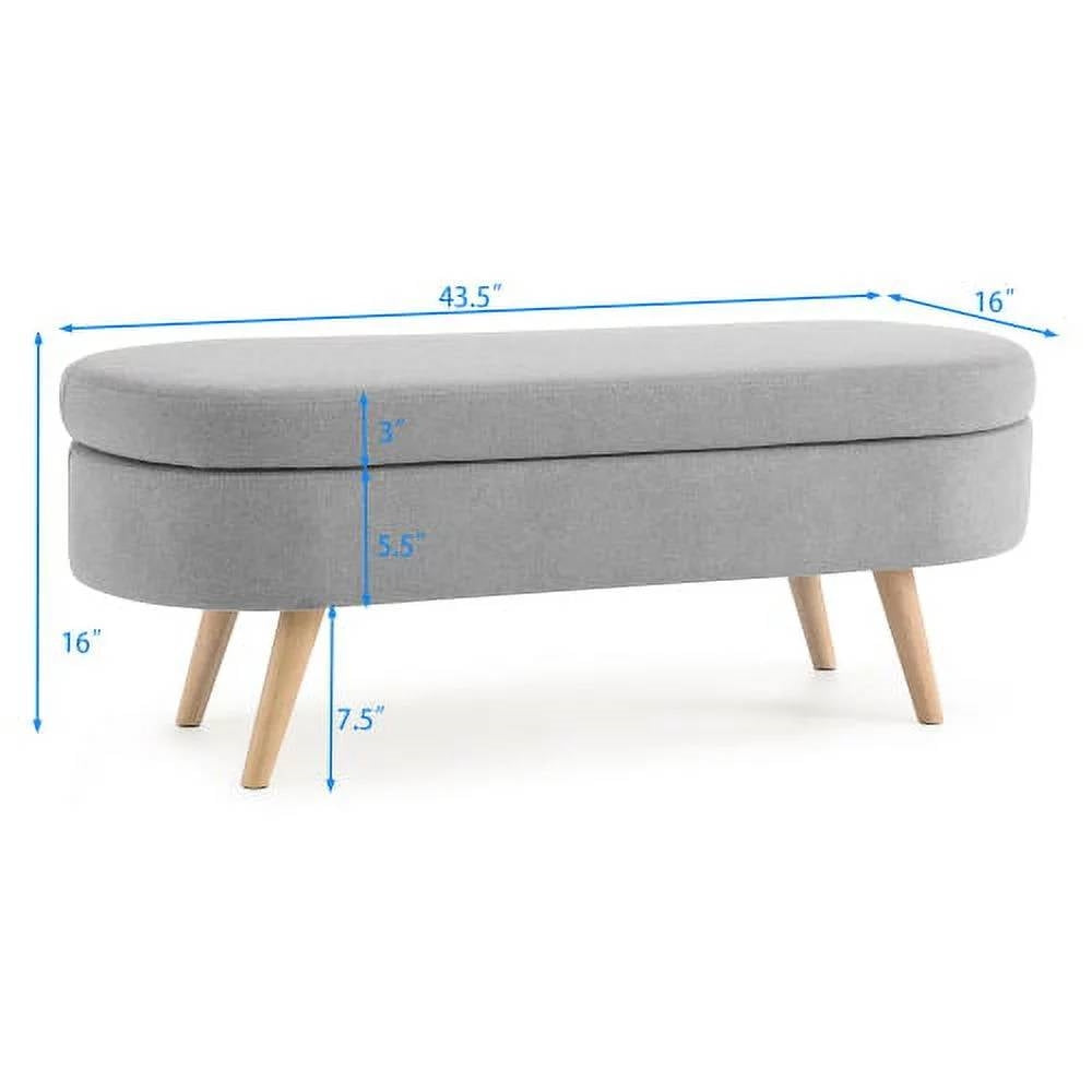 Mid-Century Modern Storage Bench – Gray Linen