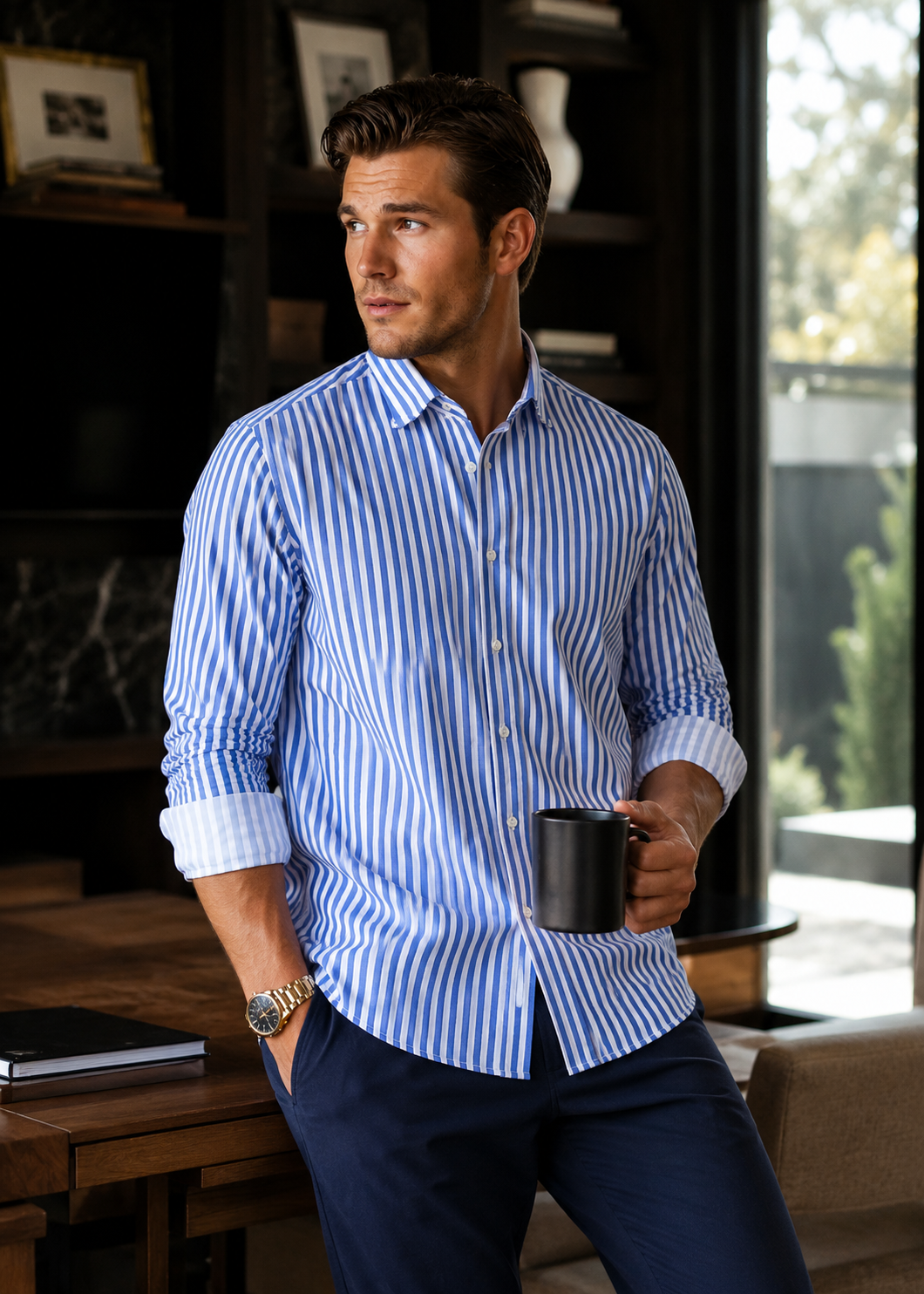 Men’s Go Big Stripe Long Sleeve Tech Shirt – Royal Blue