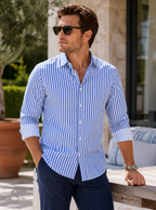 Men’s Go Big Stripe Long Sleeve Tech Shirt – Royal Blue