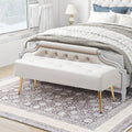 Modern Tufted Bed Bench Ottoman – Ivory White with Gold Legs