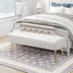 Modern Tufted Bed Bench Ottoman – Ivory White with Gold Legs