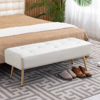 Modern Tufted Bed Bench Ottoman – Ivory White with Gold Legs