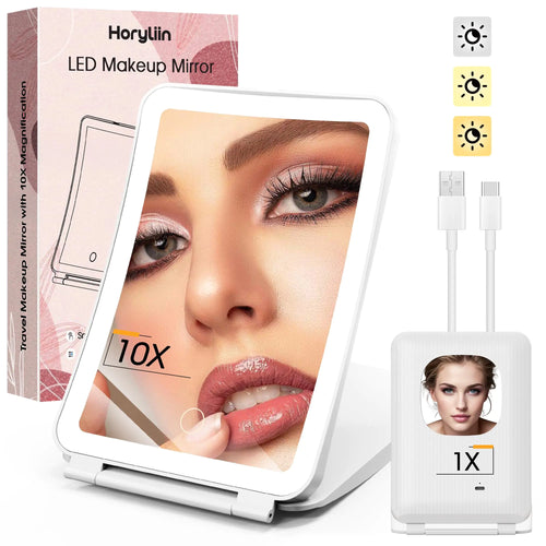 10X/1X Lighted Makeup Mirror Rechargeable – 3 Light Modes