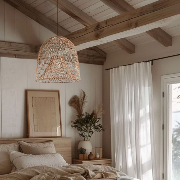 Handwoven Rattan Bell Pendant Light – Wabi-Sabi Style