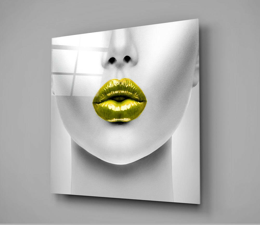 Gold Lips Glass Wall Art – Size Options