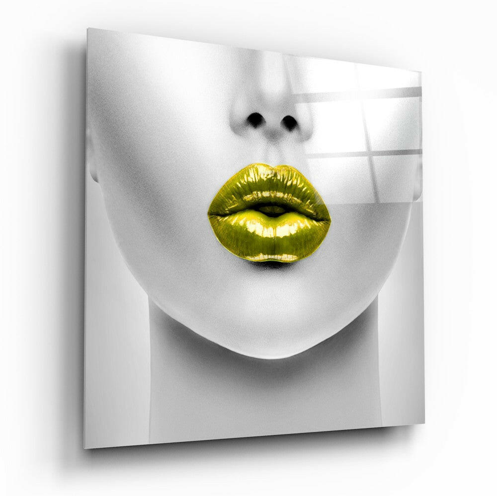Gold Lips Glass Wall Art – Size Options