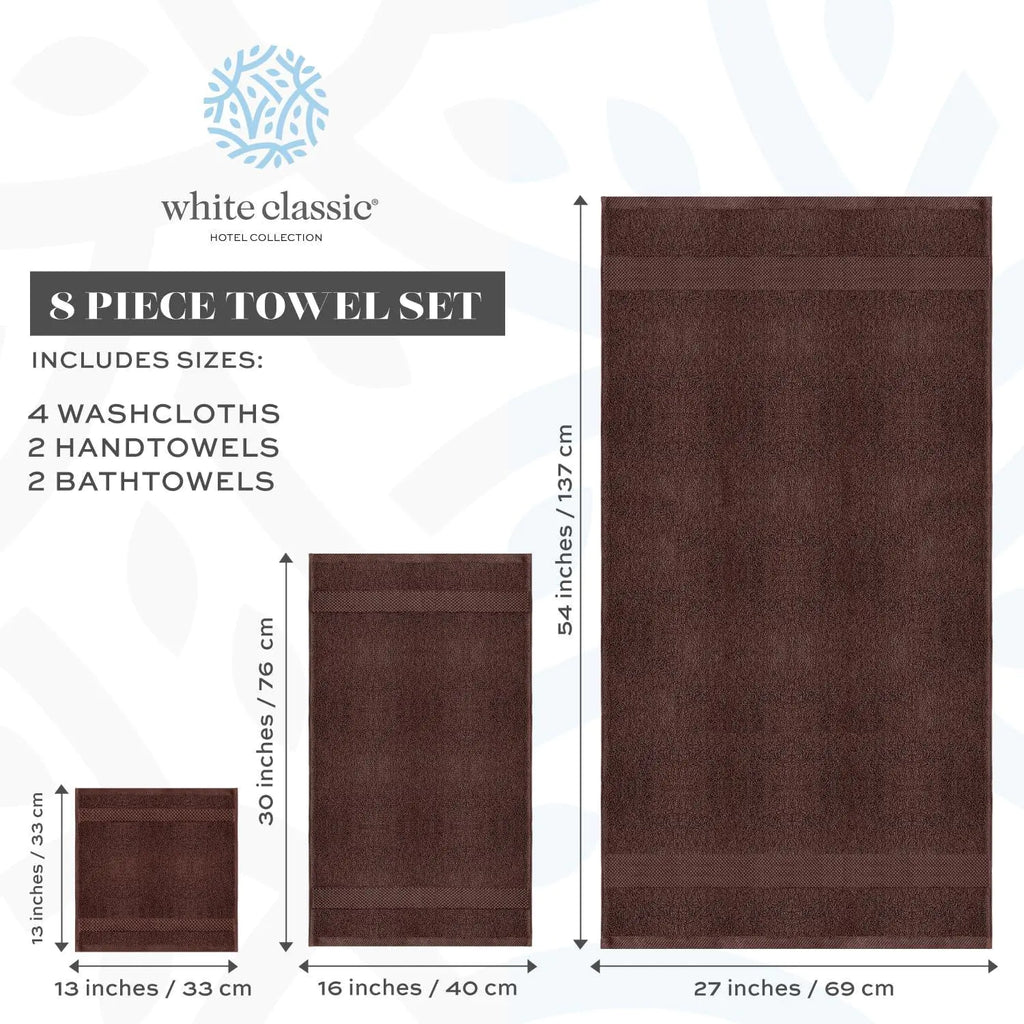 8-Piece Combed Cotton Towel Set (Brown)