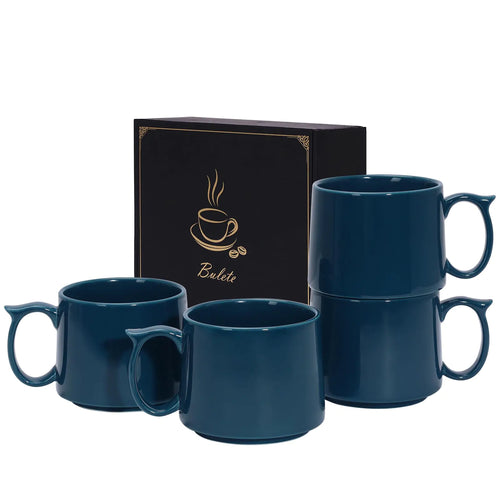 4-Piece Stackable Ceramic Coffee Mug Set (19 oz, Blue)