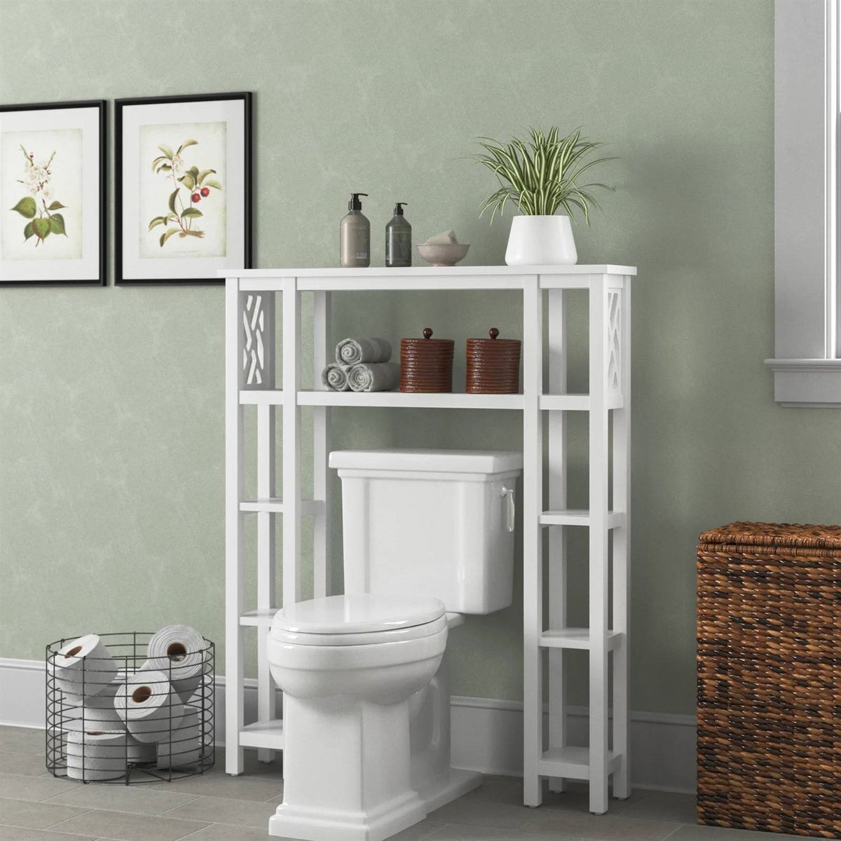 Over-the-Toilet Bathroom Shelving Unit – 9 Shelves, White