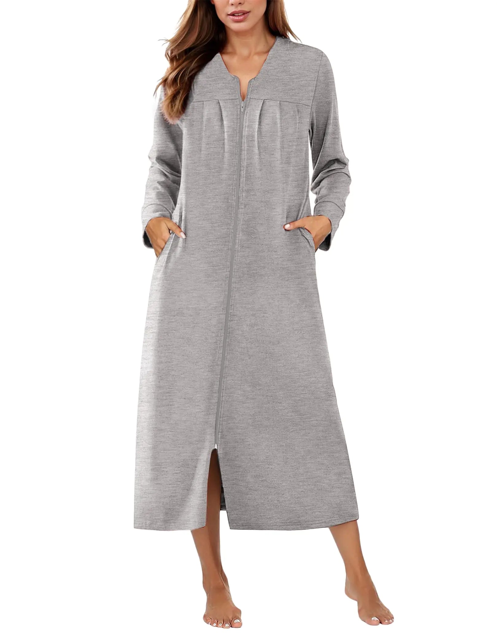 Women's Long Knit Zip Bathrobe – Ekouaer