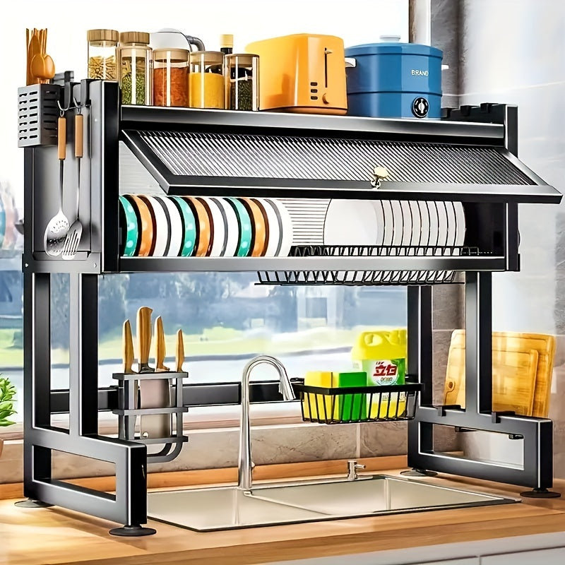 Over-the-Sink Dish Drying Rack with Dustproof Cover