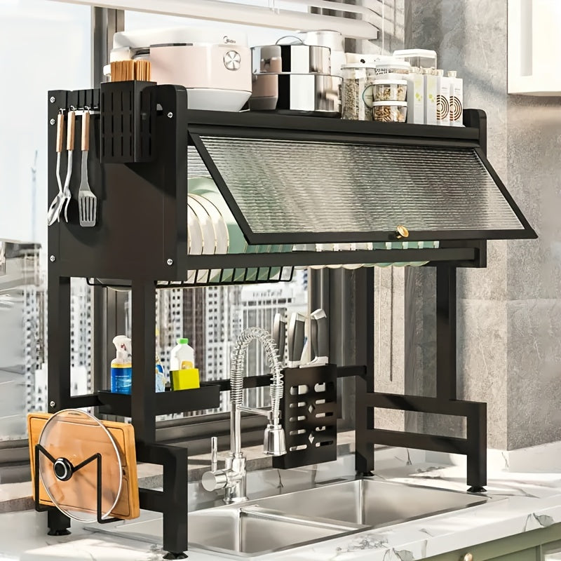 Over-the-Sink Dish Drying Rack with Dustproof Cover