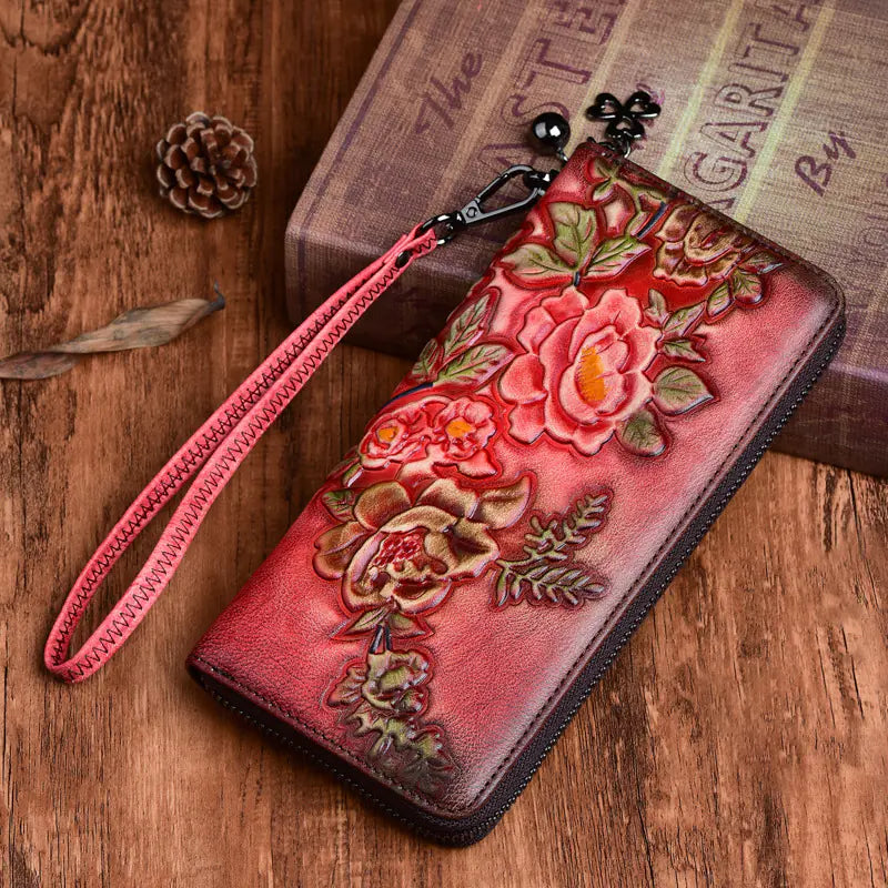 Vintage Hand-Polished Embossed Cowhide Ladies’ Wallet