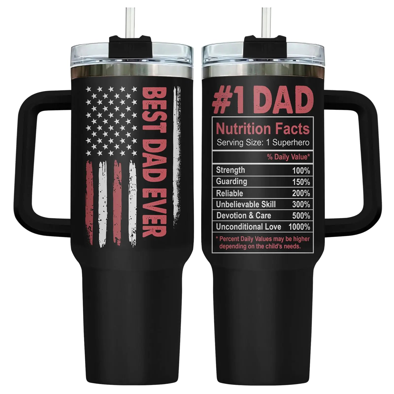 40 oz “Best Dad Ever” Stainless Steel Tumbler with Handle – 34HD