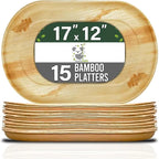 Palm Leaf Disposable Serving  Tray Set – 15 Pack (17 × 12 in) Platters