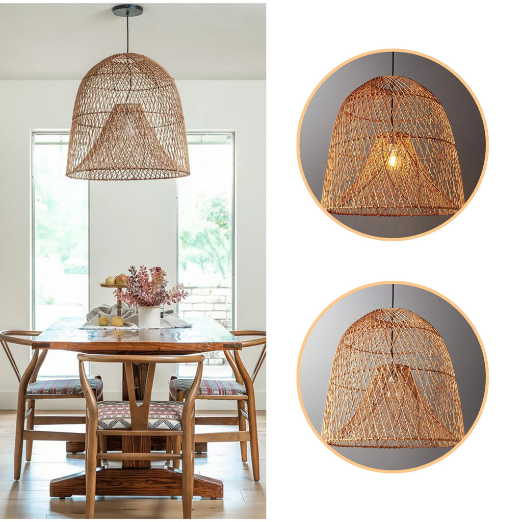 Handwoven Rattan Bell Pendant Light – Wabi-Sabi Style