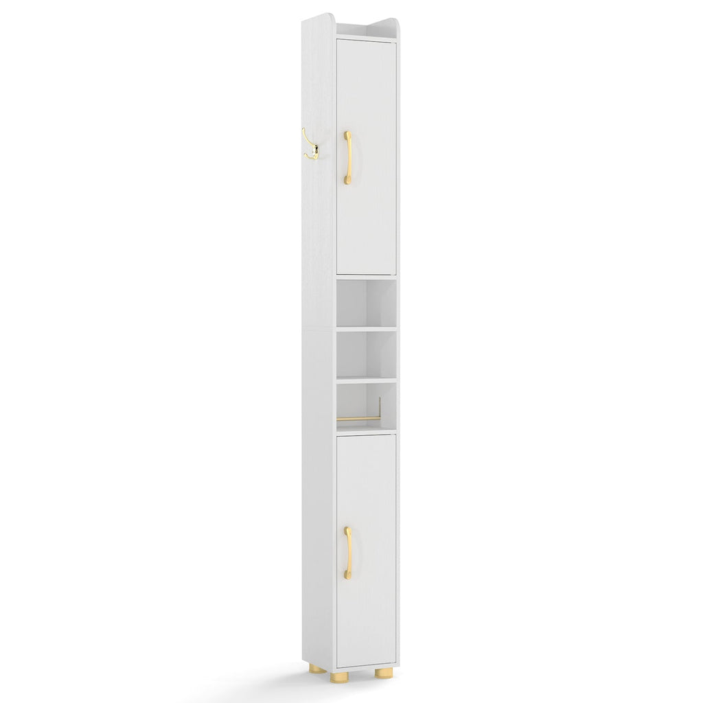 Narrow Bathroom Storage Cabinet with Shelves & Toilet Paper Holder