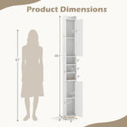 Narrow Bathroom Storage Cabinet with Shelves & Toilet Paper Holder