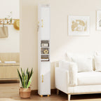 Narrow Bathroom Storage Cabinet with Shelves & Toilet Paper Holder
