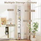 Narrow Bathroom Storage Cabinet with Shelves & Toilet Paper Holder