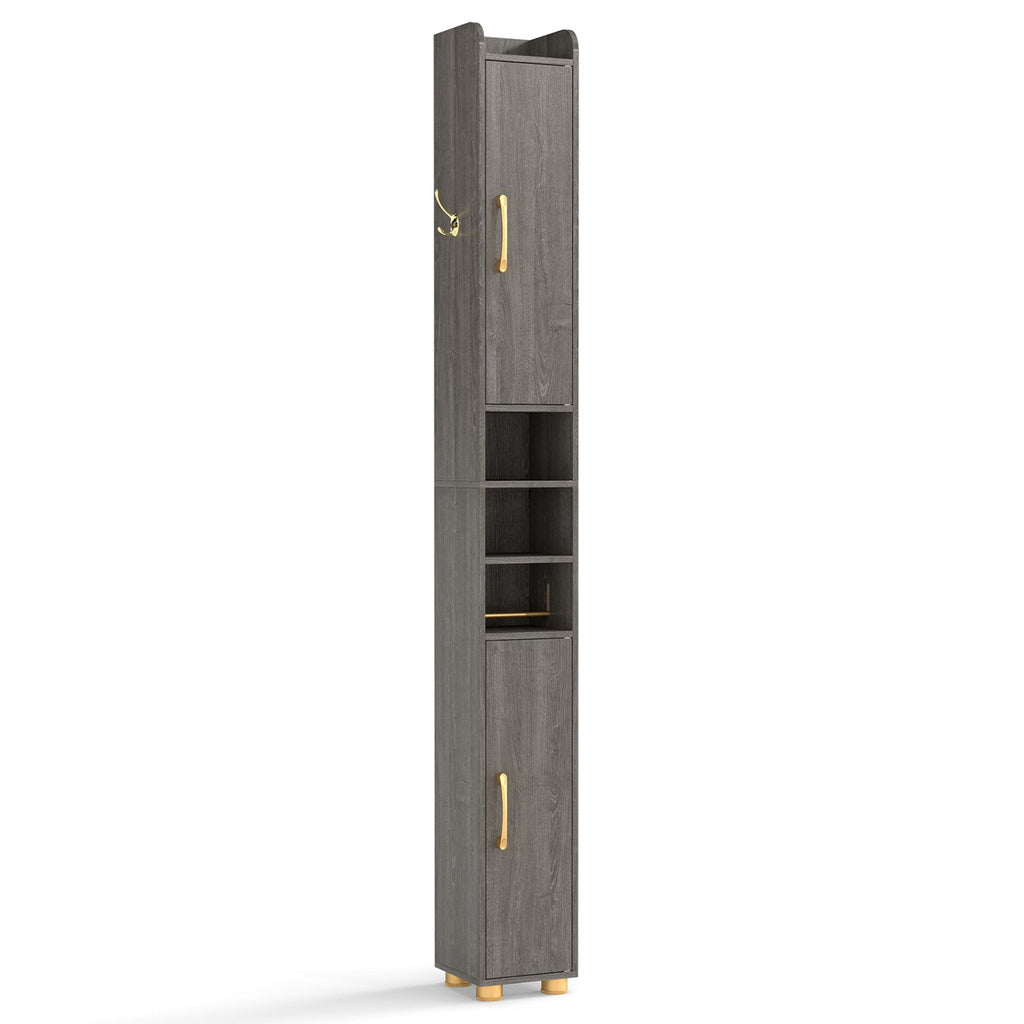 Narrow Bathroom Storage Cabinet with Shelves & Toilet Paper Holder