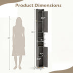 Narrow Bathroom Storage Cabinet with Shelves & Toilet Paper Holder
