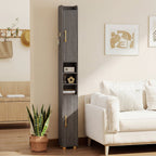 Narrow Bathroom Storage Cabinet with Shelves & Toilet Paper Holder