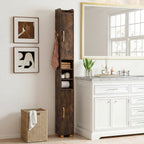 Narrow Bathroom Storage Cabinet with Shelves & Toilet Paper Holder