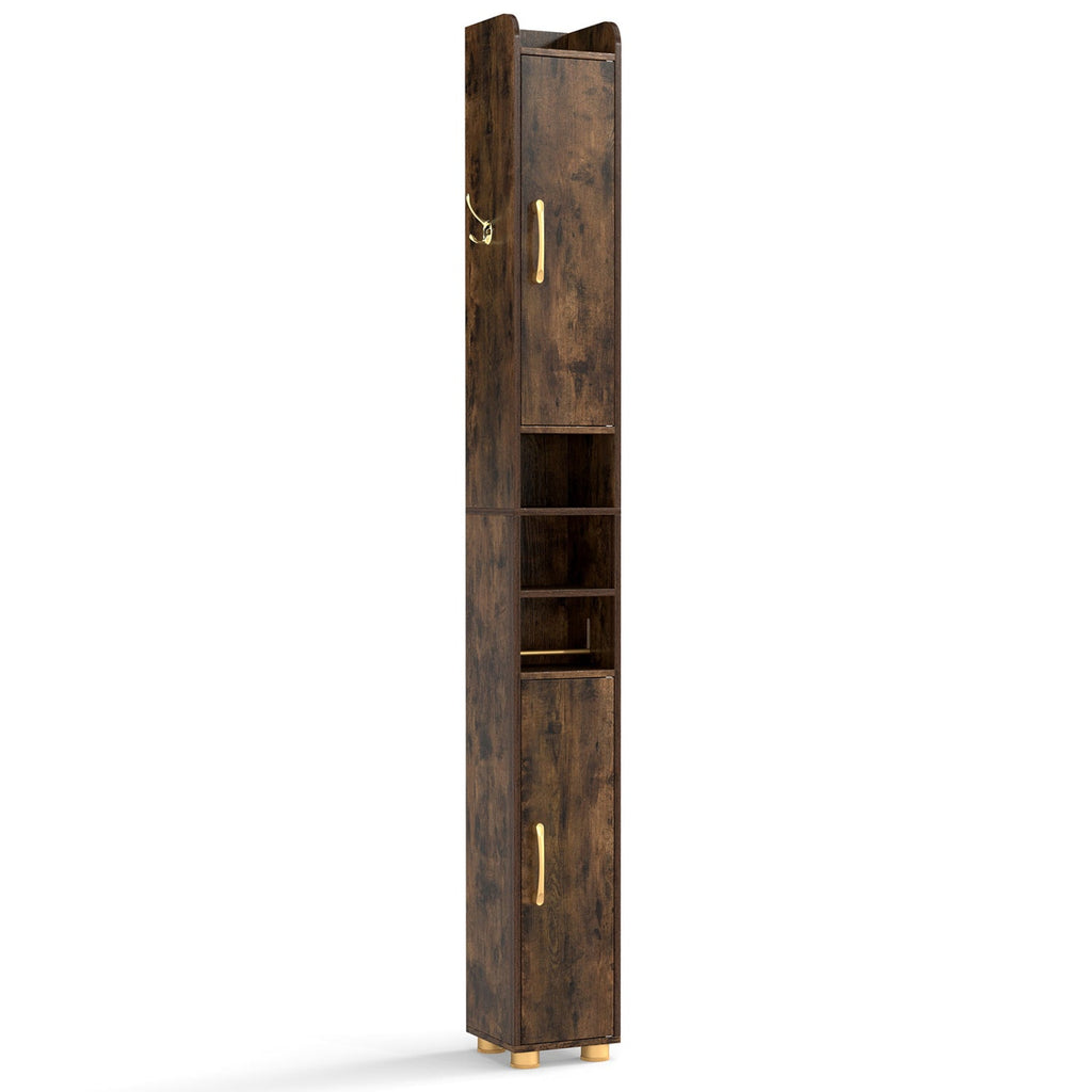 Narrow Bathroom Storage Cabinet with Shelves & Toilet Paper Holder