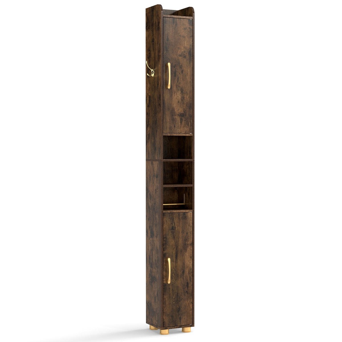 Narrow Bathroom Storage Cabinet with Shelves & Toilet Paper Holder