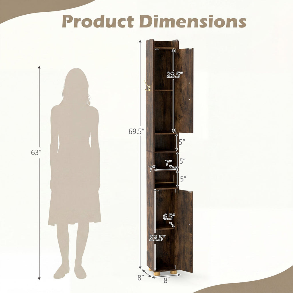 Narrow Bathroom Storage Cabinet with Shelves & Toilet Paper Holder