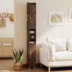 Narrow Bathroom Storage Cabinet with Shelves & Toilet Paper Holder
