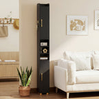Narrow Bathroom Storage Cabinet with Shelves & Toilet Paper Holder