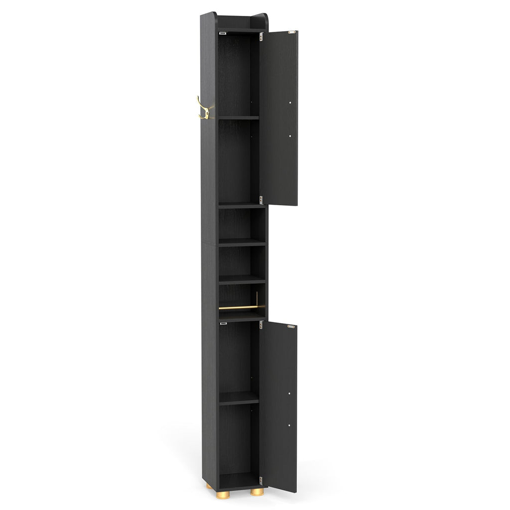 Narrow Bathroom Storage Cabinet with Shelves & Toilet Paper Holder