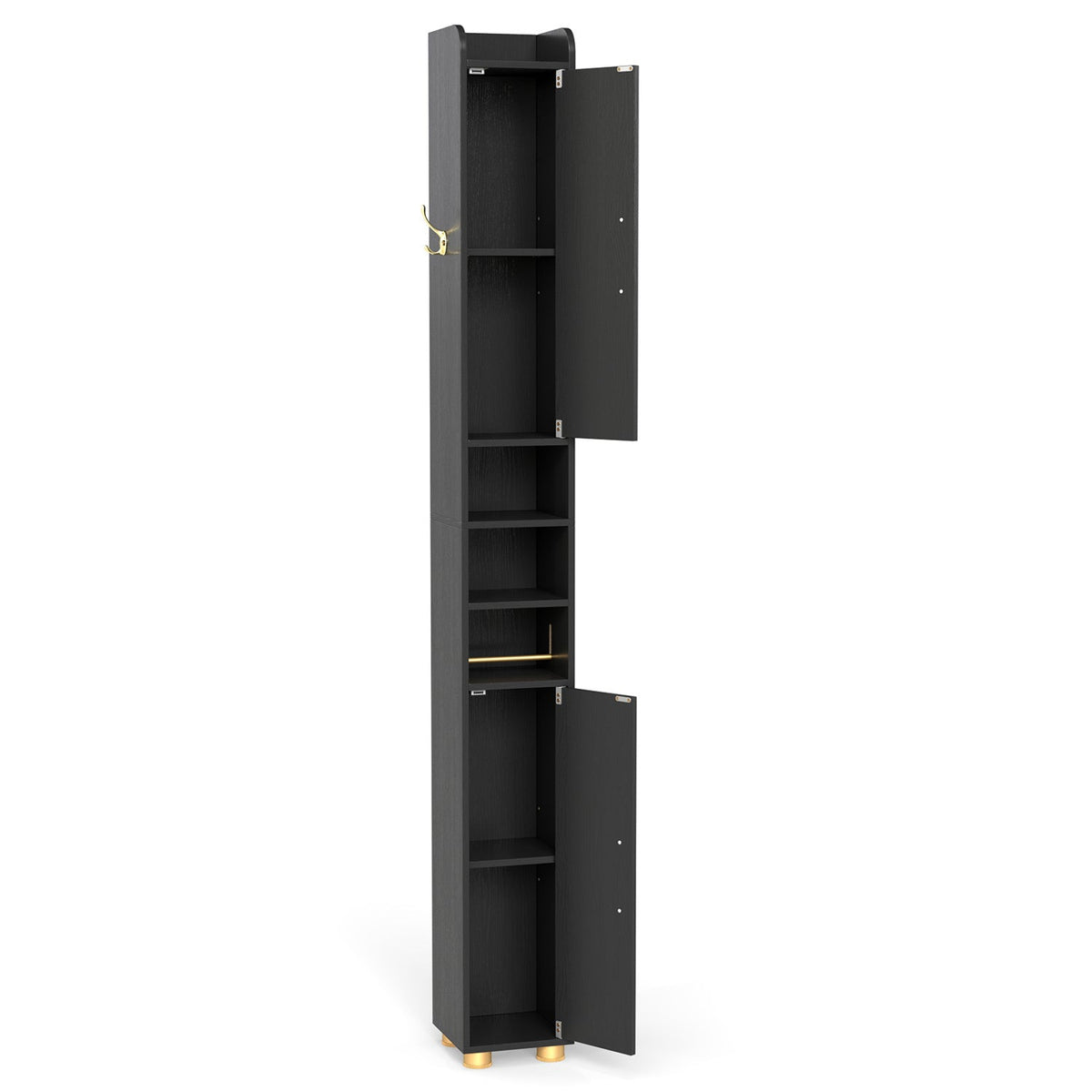 Narrow Bathroom Storage Cabinet with Shelves & Toilet Paper Holder